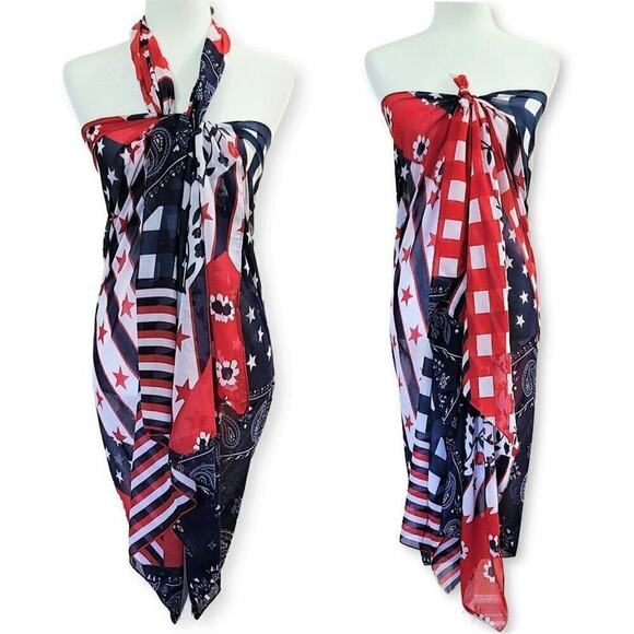 New! CEJON Oversize Convertible Stars and Stripe Cover-Up Wrap Shawl Scarf - Picture 9 of 11